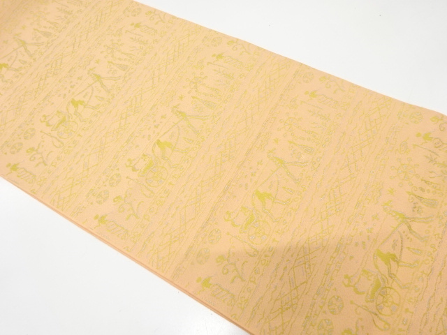 アンティーク　壁画人物模様織り出し全通袋帯（着用可）